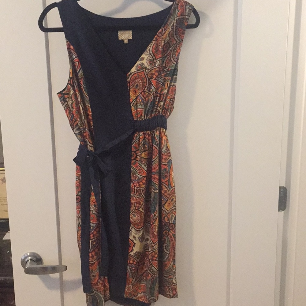 orange and blue satin dress